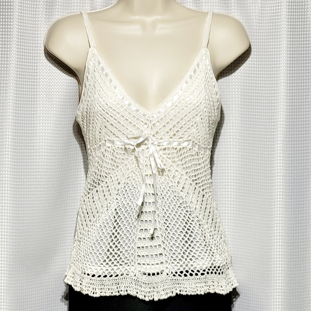 Y2K Cool Attitudes White Crochet & Lace Top (XL)